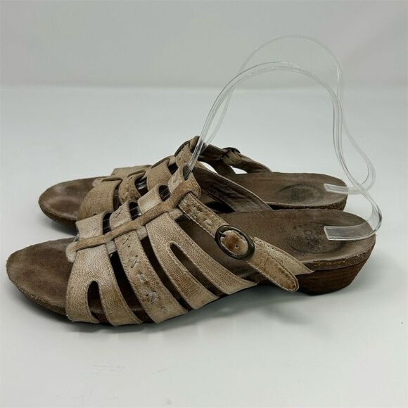 Abeo Women's Brown Leather Slide Sandals Size 9 Neutral Wedge Heel Summer - Picture 6 of 10